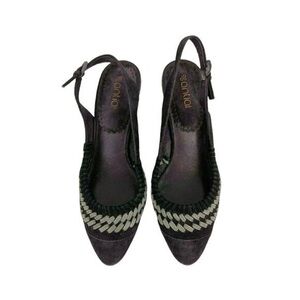 Anita Black and Gray Woven Slingback Heels